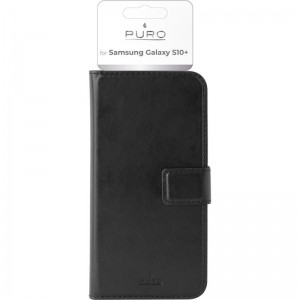 PURO Booklet Wallet Case - Etui Samsung Galaxy S10  z kieszeniami na karty   stand up (czarny)-7817586