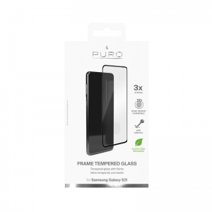 PURO Frame Tempered Glass - Szkło ochronne hartowane na ekran Samsung Galaxy S21 (czarna ramka)