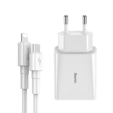 BASEUS SPEED NETWORK CHARGER PD18W + CABLE LIGHTNING WHITE-2066672