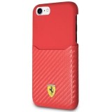 Ferrari Carbon Hard Case - Etui iPhone 8 / 7 z kieszenią na kartę (czerwony)-244037