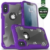 Zizo Proton Case - Pancerne etui iPhone X ze szkłem 9H na ekran (Purple/Trans Clear)-458816