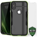 Zizo Shock Case - Pancerne etui iPhone Xs / X z hartowanym szkłem na ekran (Neon Green/Black)-575421