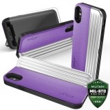 Zizo Retro Series - Etui iPhone Xs/ X z kieszenią na karty   podstawka   szkło 9H na ekran (Purple/Silver)-575842