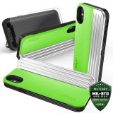 Zizo Retro Series - Etui iPhone Xs / X z kieszenią na karty   podstawka   szkło 9H na ekran (Neon Green/Silver)-575858