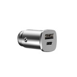 Baseus Square - Ładowarka samochodowa USB-A QC 4.0   USB-C PD 3.0, 30 W (srebrny)-588556