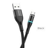 Borofone - kabel ładowania USB-A do micro USB z końcówką magnetyczną i podświetleniem, czarny-890969