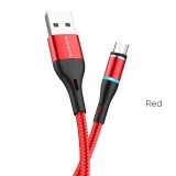 Borofone - kabel ładowania USB-A do micro USB z końcówką magnetyczną i podświetleniem, czerwony-890973