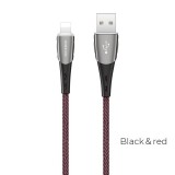 Borofone - Kabel USB-A do Lightning w oplocie z podświetlanym wtykiem, 1,2 m (Czarny/Czerwony)-890985