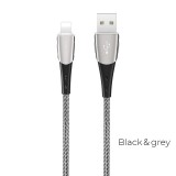 Borofone - Kabel USB-A do Lightning w oplocie z podświetlanym wtykiem, 1,2 m (Czarny/Szary)-890989