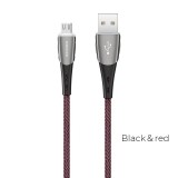 Borofone - Kabel USB-A do microUSB w oplocie z podświetlanym wtykiem, 1,2 m (Czarny/Czerwony)-890993