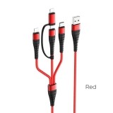 Borofone - kabel 4w1, 2x Lightning 1x micro USB 1x USB-C aluminium nylonowy oplot, czerwony-891068