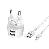Borofone - ładowarka sieciowa 10W 2x USB z kablem Lightning 1m w zestawie, biały-891499
