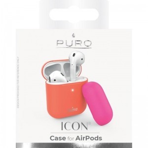 PURO ICON Fluo Case - Etui do Airpods 1 & 2 gen z dodatkową osłonką (Fluo Orange + Fluo Fuchsia Cap)-1446342