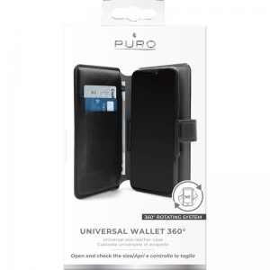 PURO Universal Wallet 360° - Uniwersalne etui obrotowe z kieszeniami na karty, rozmiar XL (czarny)-2104476