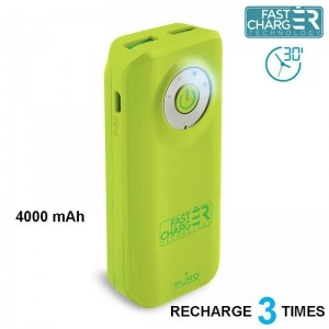 PURO Universal External Fast Charger Battery - Uniwersalny Power Bank 4000 mAh, 2 x USB, 2.4 A (limonkowy)-257347