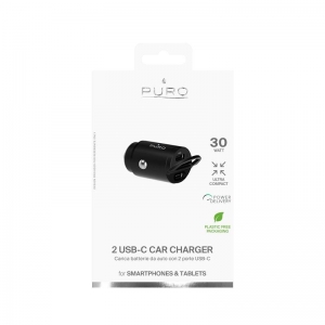 PURO Mini Car Fast Charger – Ładowarka samochodowa 2 x USB-C Power Delivery 30 W (czarny)-2649335