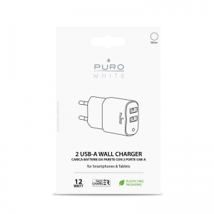 PURO White Mini Travel Fast Charger – Ładowarka sieciowa 2 x USB-A 12 W, 2.4 A (biały)-2761184