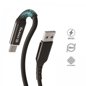 Crong Armor Link – Kabel 60W z USB-C na USB-A w oplocie 150cm (czarny)-2878342