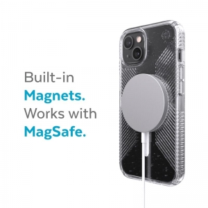 Speck Presidio Perfect-Clear with Glitter + Grips + MagSafe - Etui iPhone 13 z powłoką MICROBAN (Clear/Platinum Glitter)-3372035