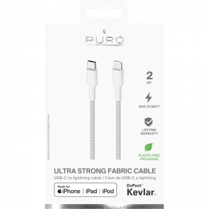PURO Fabric Ultra Strong - Kabel w oplocie heavy duty USB-C / Lightning MFi 2m (biały)-3378002