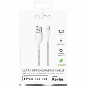 PURO Fabric Ultra Strong - Kabel w oplocie heavy duty USB-A / Lightning MFi 1,2m (biały)-3378006