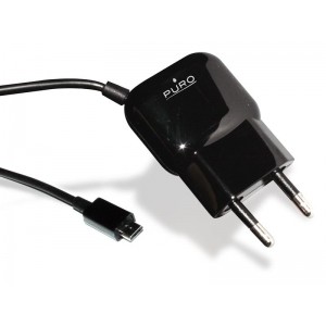 PURO Mini Travel Charger - Przenośna ładowarka sieciowa z kablem Micro USB (czarny)-339593