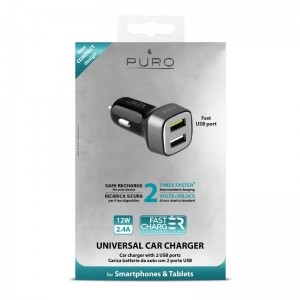 PURO Mini Car Fast Charger - Uniwersalna ładowarka samochodowa 2 x USB, 2.4 A square (czarny)-431314