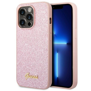 Guess Glitter Flakes Metal Logo Case – Etui iPhone 14 Pro Max (różowy)-4370137