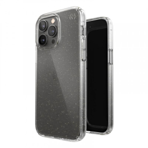 Speck Presidio Perfect-Clear with Glitter - Etui iPhone 14 Pro Max z powłoką MICROBAN (Clear / Gold Glitter)-4371308