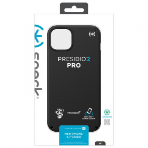 Speck Presidio2 Pro - Etui iPhone 14 Plus z powłoką MICROBAN (Black / Black / White)-4371455