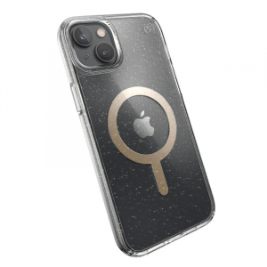 Speck Presidio Perfect-Clear with Glitter + MagSafe - Etui iPhone 14 Plus z powłoką MICROBAN (Clear / Gold Glitter)-4371608