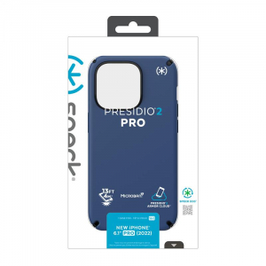 Speck Presidio2 Pro - Etui iPhone 14 Pro z powłoką MICROBAN (Coastal Blue / Black / White)-4371728