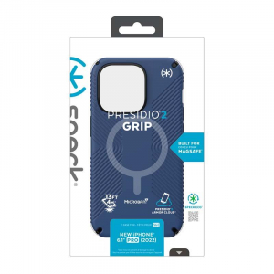 Speck Presidio2 Grip + MagSafe - Etui iPhone 14 Pro z powłoką MICROBAN (Coastal Blue / Black / White)-4371858