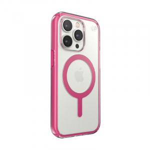 Speck Presidio Perfect-Clear with Impact Geometry + MagSafe - Etui iPhone 14 Pro z powłoką MICROBAN (Clear / Digital Pink)-4371941