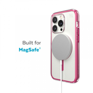 Speck Presidio Perfect-Clear with Impact Geometry + MagSafe - Etui iPhone 14 Pro z powłoką MICROBAN (Clear / Digital Pink)-4371952