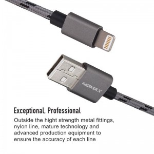 Momax Elite link - Kabel połączeniowy USB do Lightning MFi   elastyczny stojak, 2.4 A, 1 m (Grey)-451411