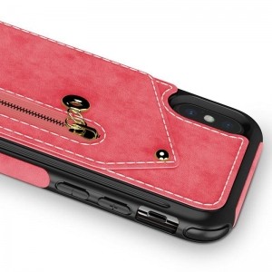 Zizo Nebula Wallet Case - Skórzane etui iPhone X z kieszeniami na karty   saszetka na zamek   szkło 9H na ekran (Pink/Black)-458969