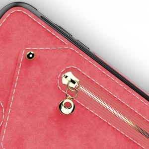 Zizo Nebula Wallet Case - Skórzane etui iPhone X z kieszeniami na karty   saszetka na zamek   szkło 9H na ekran (Pink/Black)-458970