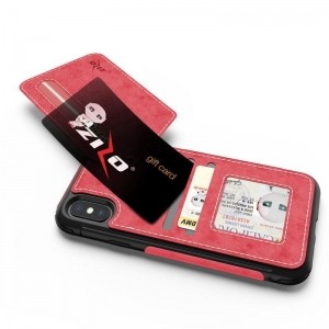 Zizo Nebula Wallet Case - Skórzane etui iPhone X z kieszeniami na karty   saszetka na zamek   szkło 9H na ekran (Pink/Black)-458971