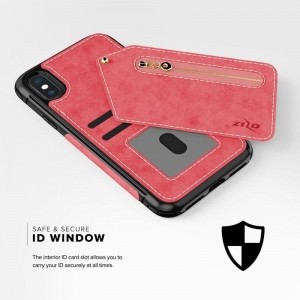 Zizo Nebula Wallet Case - Skórzane etui iPhone X z kieszeniami na karty   saszetka na zamek   szkło 9H na ekran (Pink/Black)-458972