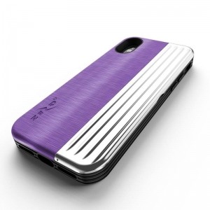 Zizo Retro Series - Etui iPhone Xs/ X z kieszenią na karty   podstawka   szkło 9H na ekran (Purple/Silver)-575843