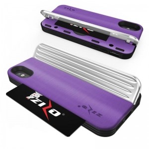 Zizo Retro Series - Etui iPhone Xs/ X z kieszenią na karty   podstawka   szkło 9H na ekran (Purple/Silver)-575845