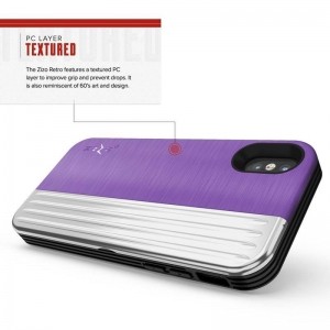 Zizo Retro Series - Etui iPhone Xs/ X z kieszenią na karty   podstawka   szkło 9H na ekran (Purple/Silver)-575848