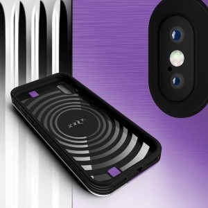 Zizo Retro Series - Etui iPhone Xs/ X z kieszenią na karty   podstawka   szkło 9H na ekran (Purple/Silver)-575849