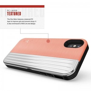 Zizo Retro Series - Etui iPhone Xs / X z kieszenią na karty   podstawka   szkło 9H na ekran (Peach/Silver)-575856
