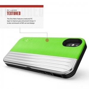 Zizo Retro Series - Etui iPhone Xs / X z kieszenią na karty   podstawka   szkło 9H na ekran (Neon Green/Silver)-575864