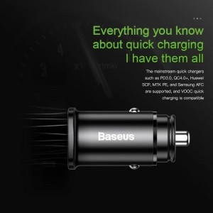 Baseus Square - Ładowarka samochodowa USB-A QC 4.0   USB-C PD 3.0, 30 W (czarny)-588553