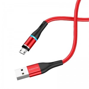 Borofone - kabel ładowania USB-A do micro USB z końcówką magnetyczną i podświetleniem, czerwony-890974