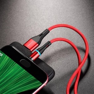 Borofone - kabel ładowania USB-A do micro USB z końcówką magnetyczną i podświetleniem, czerwony-890976