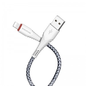 Borofone - kabel USB-A do Lightning z pozłacanym rdzeniem i nylonowym oplotem, 1m biały-891078